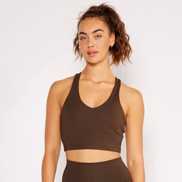 Cream Yoga Carrie Chocolate Brown Racerback Sports Bra Crop Top, Size Large - Picture 1 of 10